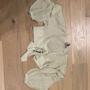 Express Light Beige and Gold Tie-Front Shrug